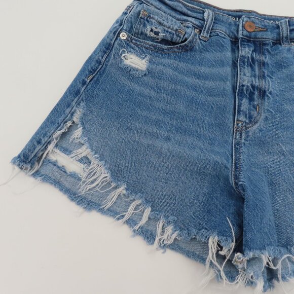 American Eagle Women 4 Highest Rise Mom Short Blue Denim Jean Distressed Cotton - Picture 2 of 14